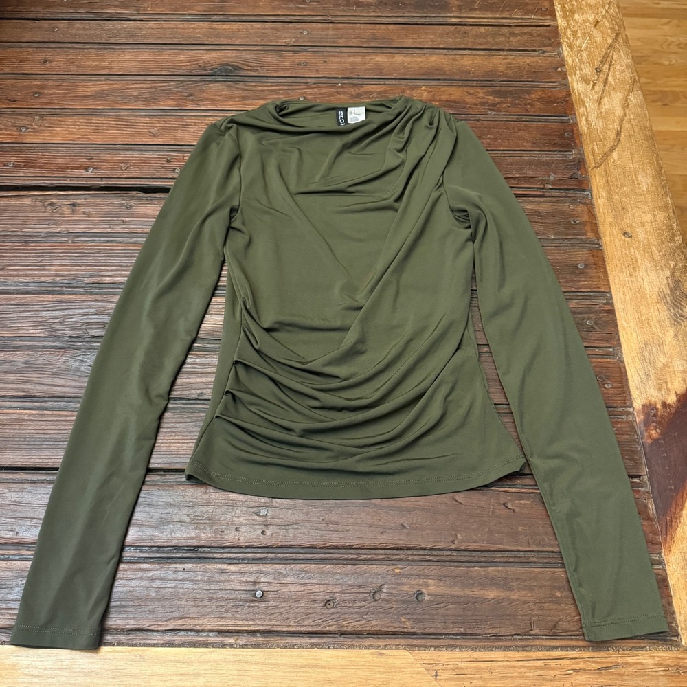 Draped Long-Sleeve Blouse - Olive